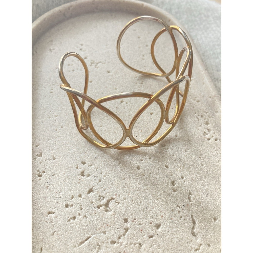 Tarnished Gold‎ Tone Cuff Bracelet Abstract Loop Sculptural Modernist Statement